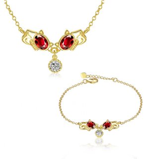 Charm Red Stones Gold Plated African Jewelry Set Fashion Necklaces Bracelet For Women KZCS105