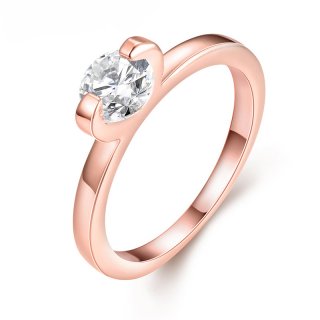 Simple Wind Large Zircon Single Ring Round Ring Romantic Gold Plated & Rhinestone Gift Women R013