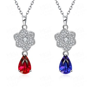 Blue&Red Water Drop Crystal Rose Statement Necklaces for Women KZCN127