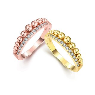 Gold Plated with AAA+ Cubic Zirconia Crystal Bead Rings Jewelry for Women Girls KZCR233