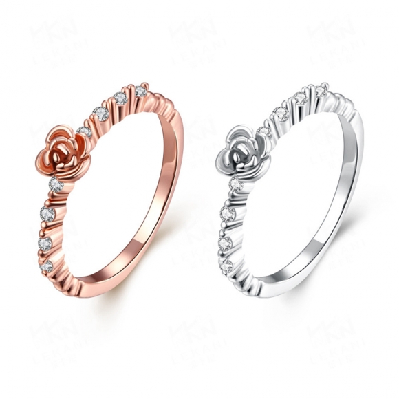 Silver Gold Plated Small Rose Flower Rings For Women With AAA+ Cubic Zircon Crystal HFR014