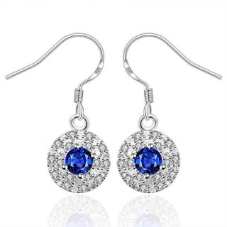 Crystal Drop Earrings Silver Plated Inlaid Big Blue Stone Jewelry