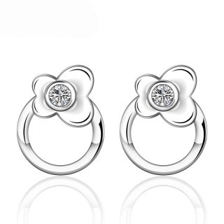 Plant Flower Stud Earrings 925 Sterling Silver & Zirconia Gift Accessories For Women