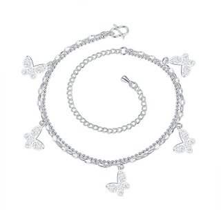 Silver Plated Chain with Multi Butterflies Anklet Bracelet for Women