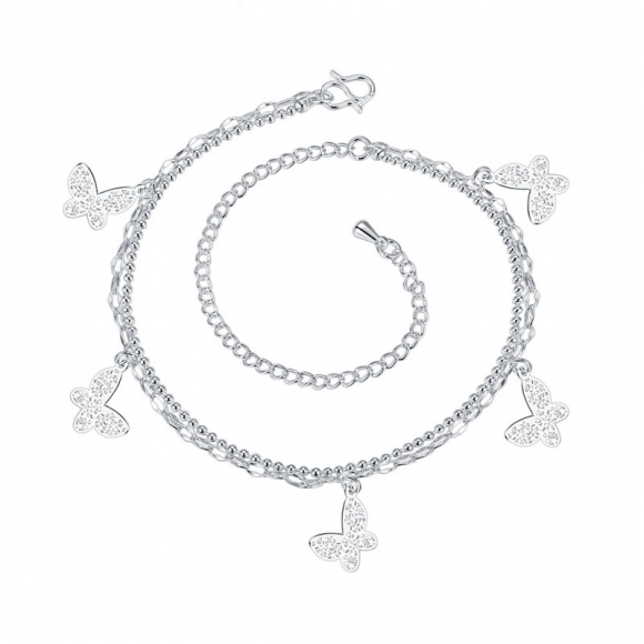 Silver Plated Chain with Multi Butterflies Anklet Bracelet for Women