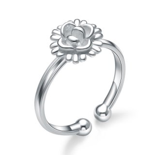 925 Sterling Silver Chrysanthemum Adjustable Round Jewelry Ring for Women