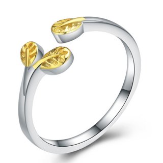 Korean Fashion Plating 24K Gold leaf 925 Sterling Silver Adjustable Ring for Women
