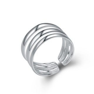Geometric Hollowing Free Size Adjustable 925 Sterling Silver Ring for Women