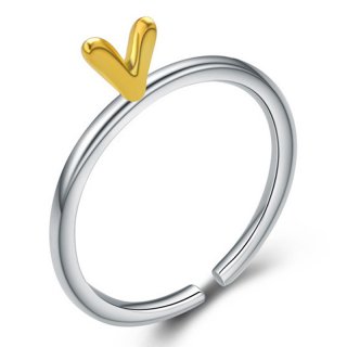 Simple Design Gold Leaf Round 925 Sterling Silver Adjustable Ring for Women