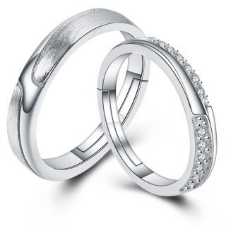 Simple Diamond Adjustable 925 Sterling Silver Jewelry Ring for Couple