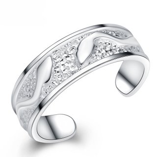 Fashion Leaf Pattern Adjustable 925 Sterling Silver Round Jewelry Ring for Women