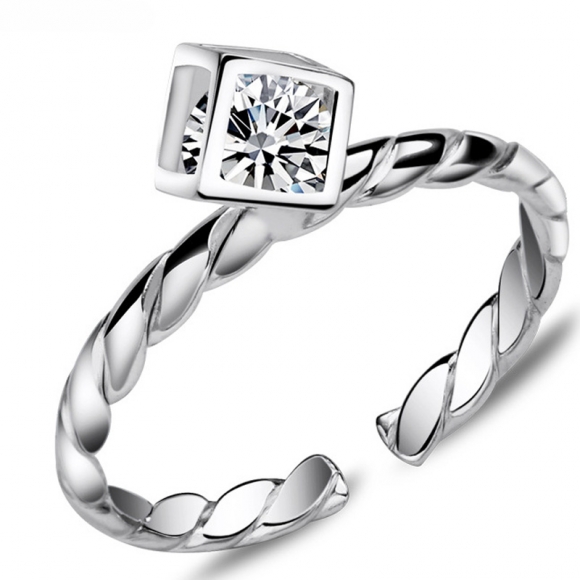 European Style Square Cannabis 925 Sterling Silver Round Jewelry Ring for Women