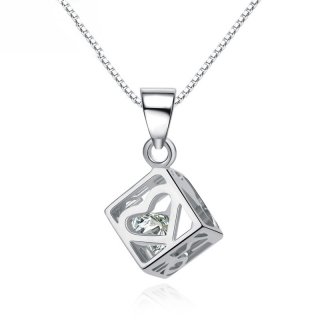 Square Hollow Diamond 925 Sterling Silver Pendant for Women