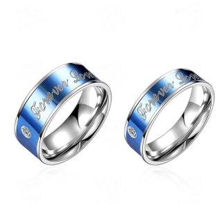 Fashion Steel Blue Rhinestone Super Quality Steel Couple Rings