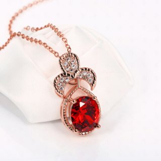 Fashion Gold Plated Red Crystal Water Drop Pendant Necklaces for Women