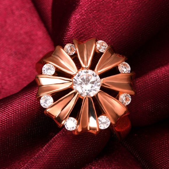 Hot Sale Sun Flower with Zircon Gold Plated Ring for Women