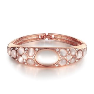Rose Gold Plated with Natural Stone Eye Of Magic Bangle Metal Bracelet Cuff Love Bracelets