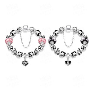 Fashion Silver Plated Heart Pendant Bracelet Women Baked Enamel Bead Bracelets Bangles Charms Jewelry