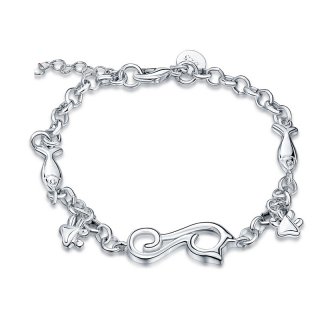 925 Sterling Silver Fish Bracelet European Style Bracelets For Girls