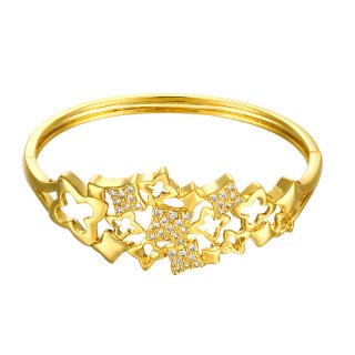 Popular Stylish Gold Plated Bangle Personalized Hollow Decorative Pattern Zircon Circle Braclet for Women