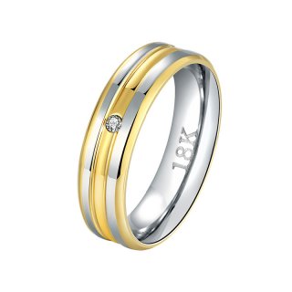Simple Gold Plated Stripe with Silver Plated Inlaid Zircon Studded Ring Jewelry for Lovers