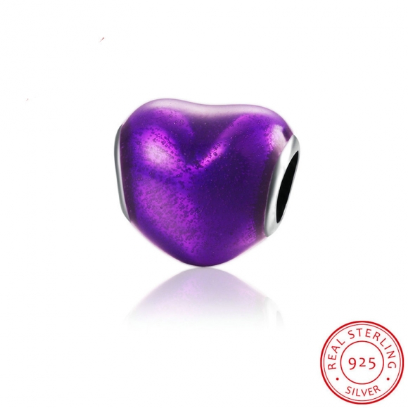 Fits For European Pandora Bracelets Purple Heart Shape Thread Charm Beads Authentic 925 Silver Beads for Jewelry Making