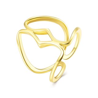 High-Class Punk Style Gold Plated Open Ring Finger Adjustable Hollow Out Ring Jewelry For Women