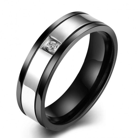 Fashion Silver Black Zircon Rings For Men 316L Stainless Steel Wedding Engagement Bands Ring For Party