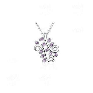 Silver Pendant Necklace Classic Cute Leaf Inlaid Blue/Purple/White Diamond Silver Plated Chain Necklaces Fashion Jewelry
