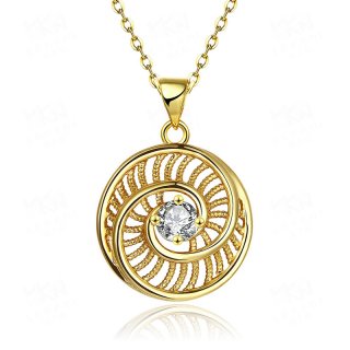 Gold Plated Necklace Designs Dazzling Style Hollow-out Round Inlay Cubic Zircon Diamond Pendant Necklace Fashion Jewelry