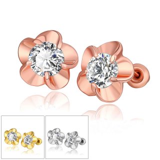 Gold Plating Bestsellers Zirconium Women Romantic Flower Stud Earrings