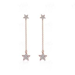 Dainty Star Shape Post with Zircon Long Hanging Chain Earrings for Girl