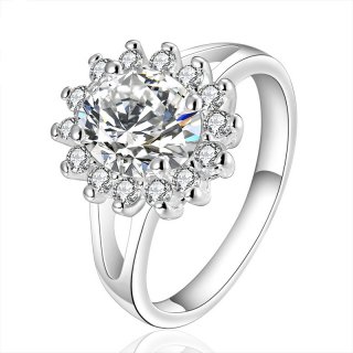Luxury Graceful Silver-Plated Sunflower with Crystal Plum Rings Fashion Engagement Rings for Women