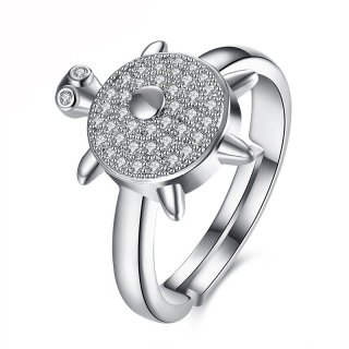 Trendy Cute Tortoise Shaped CZ Crystal Ring for Girls and Women 925 Sterling Silver Plated Zirconia Jewelry