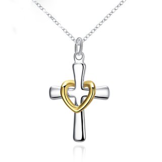 New Fashion Men Silver Gold Plated Jewelry Chain Necklace Heart Crucifix Christian Pendant Choker Necklace Accessories 95Z