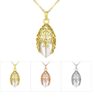 New Design Vintage Retro Hollow Out Flower Pattern Opal Stone Water Drop 18K/Rose/White Gold Plated Pendant Necklace