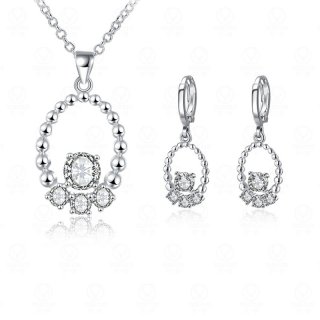 Hood New Arrival Fashion Women Elegant Silver Plated Zirconia Necklace Earrings Jewelry Sets