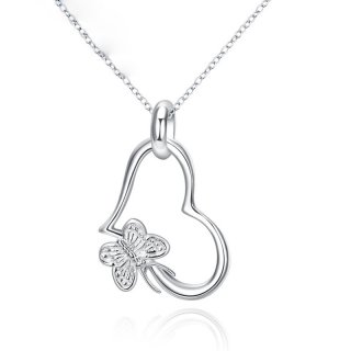Popular Jewelry Romantic Women Silver Plated Slide Necklace Pendants Fashion Butterfly Heart Pendant