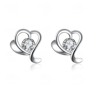Romantic Flower Heart Crystal Stud Earrings Alloy Plated Silver Gold Design Zircon Earrings Fashion Fine Jewelry For Women