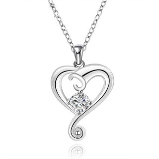 Hot sale Creative Heart Shaped Silver Plated Necklace Pendant With Flash Round Crystal Neck For Women Chain Fashion Jewelry
