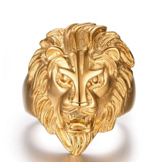 New Design Retro Punk Ferocious Golden Lion Head Ring Bicycle Knight 316L Stainless Steel Men's Ring 8-12 Code