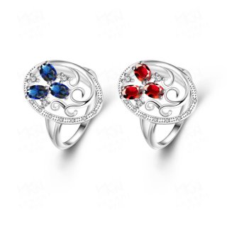 925 Sterling Silver Plated with Red Zircon Women's Cheap Rings Ladies and Girls Jewelry For Female Engagement Wedding
