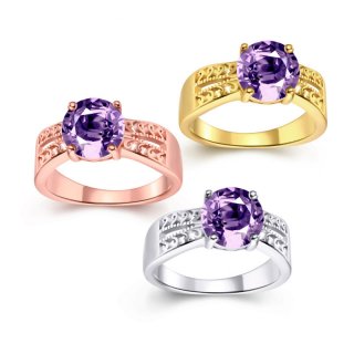New Fashion Gold Plated with Elegant Luxury Purple Crystal Rings Jewelry for Women Party Wedding Christmas Gift