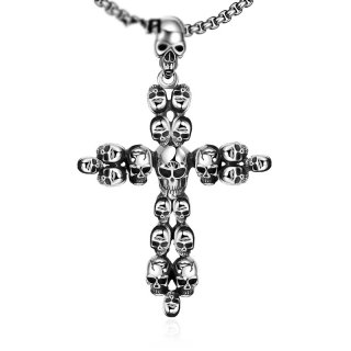 European Vintage Steampunk Gothic Classic Skull Cross Pendant Men's Necklace 316L Stainless Steel Necklace
