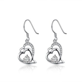 Two Heart 925 Sterling Silver Diamond Inlay Earring for Women