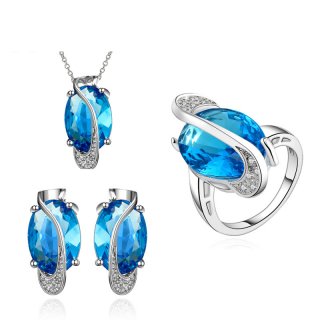 Top Quality Party Jewlery Sets Women Fashion 925 Sterling Silver Plated Crystal Items