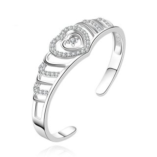 Simple Silver Heart Bangle With AAA+ Cubic Zircon Crystal Women Wedding Bangles Bracelets Jewelry
