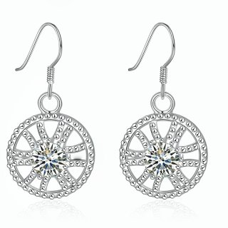 Fashion Fine Jewelry Charms Silver Plated Crystal Circular Hollow Wheel Earrings