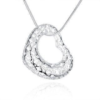 Hollow Out Heart Pendant Necklace Silver Women Party Jewelry