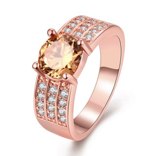 Gold Plated Ring Big Oval Red Crystal Cubic Zircon Wedding Jewelry For Women R322